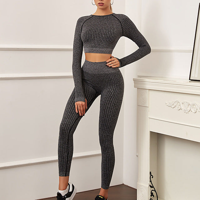 Women’s Seamless Long Sleeve Crop Top &amp; Leggings Set – Activewear