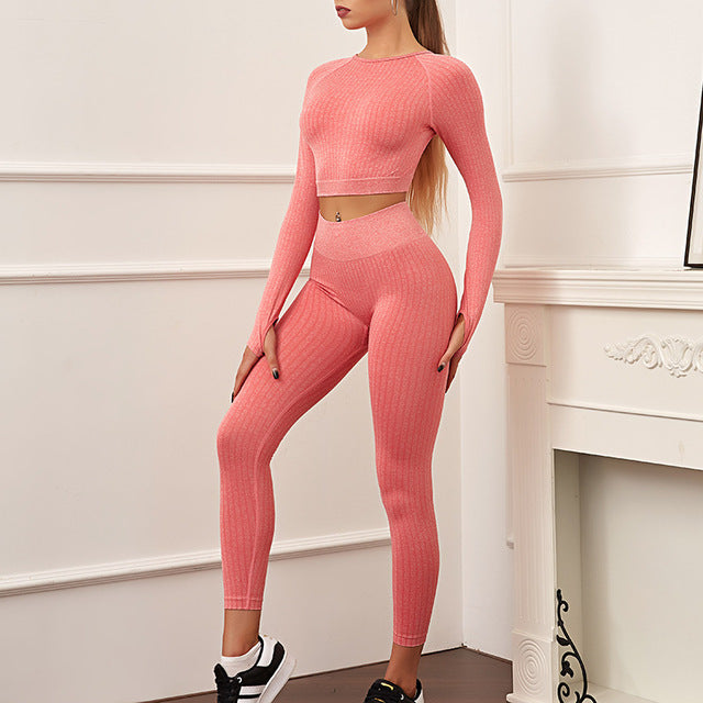 Women’s Seamless Long Sleeve Crop Top &amp; Leggings Set – Activewear