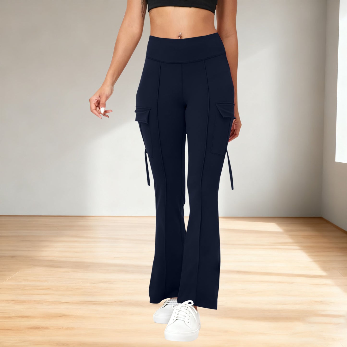 High-Waist Flare Cargo Leggings with Utility Pockets