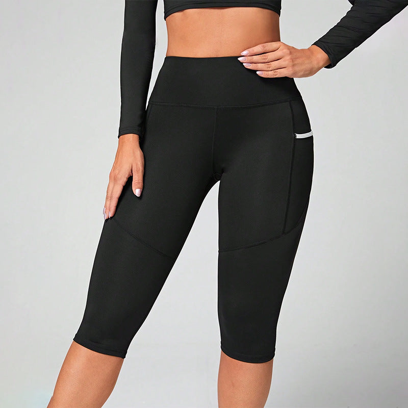 High Waist Capri Leggings with Side Pocket