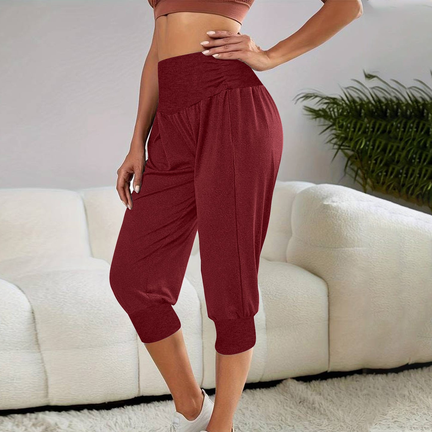 High-Waist Relaxed Fit Capri Jogger Pants