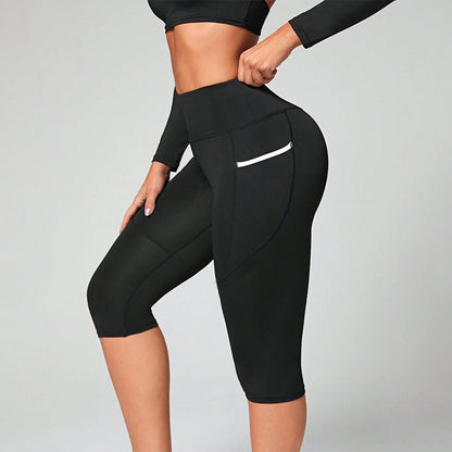 High Waist Capri Leggings with Side Pocket