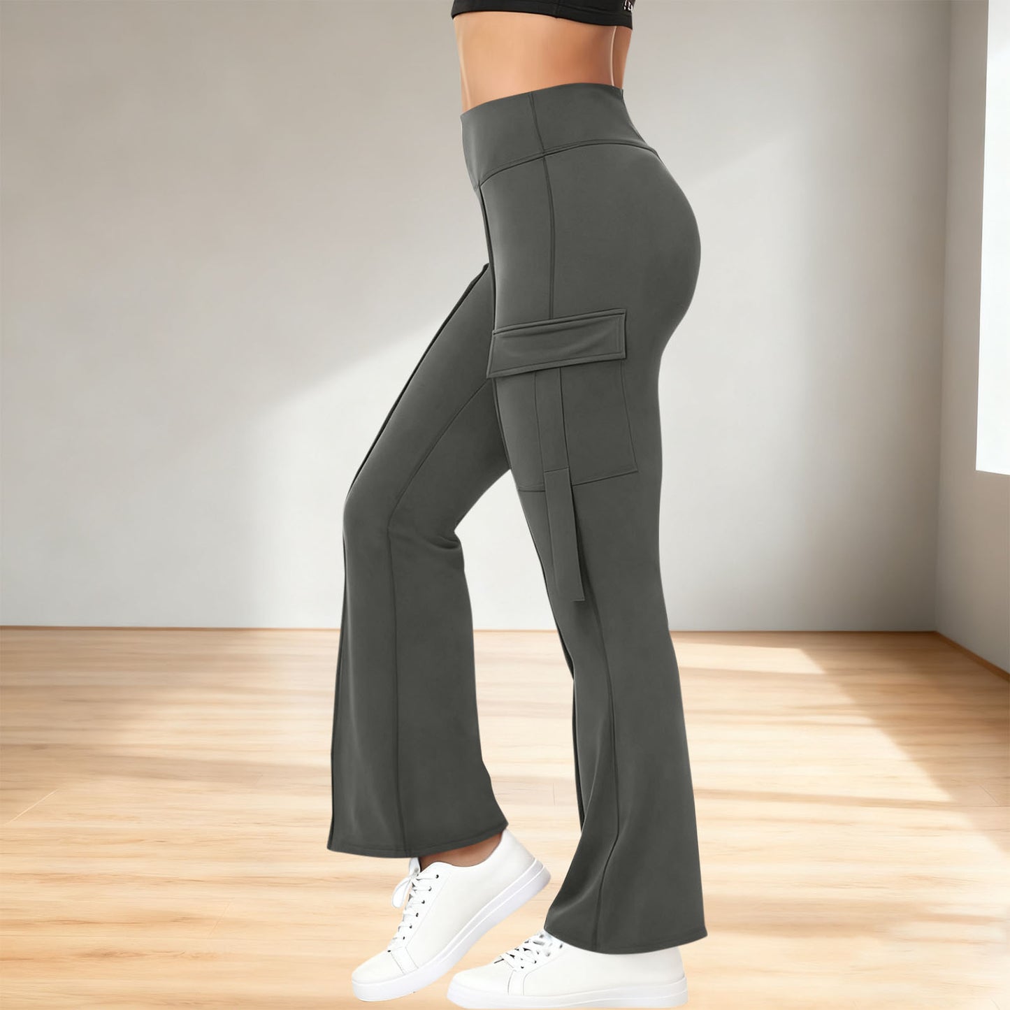 High-Waist Flare Cargo Leggings with Utility Pockets