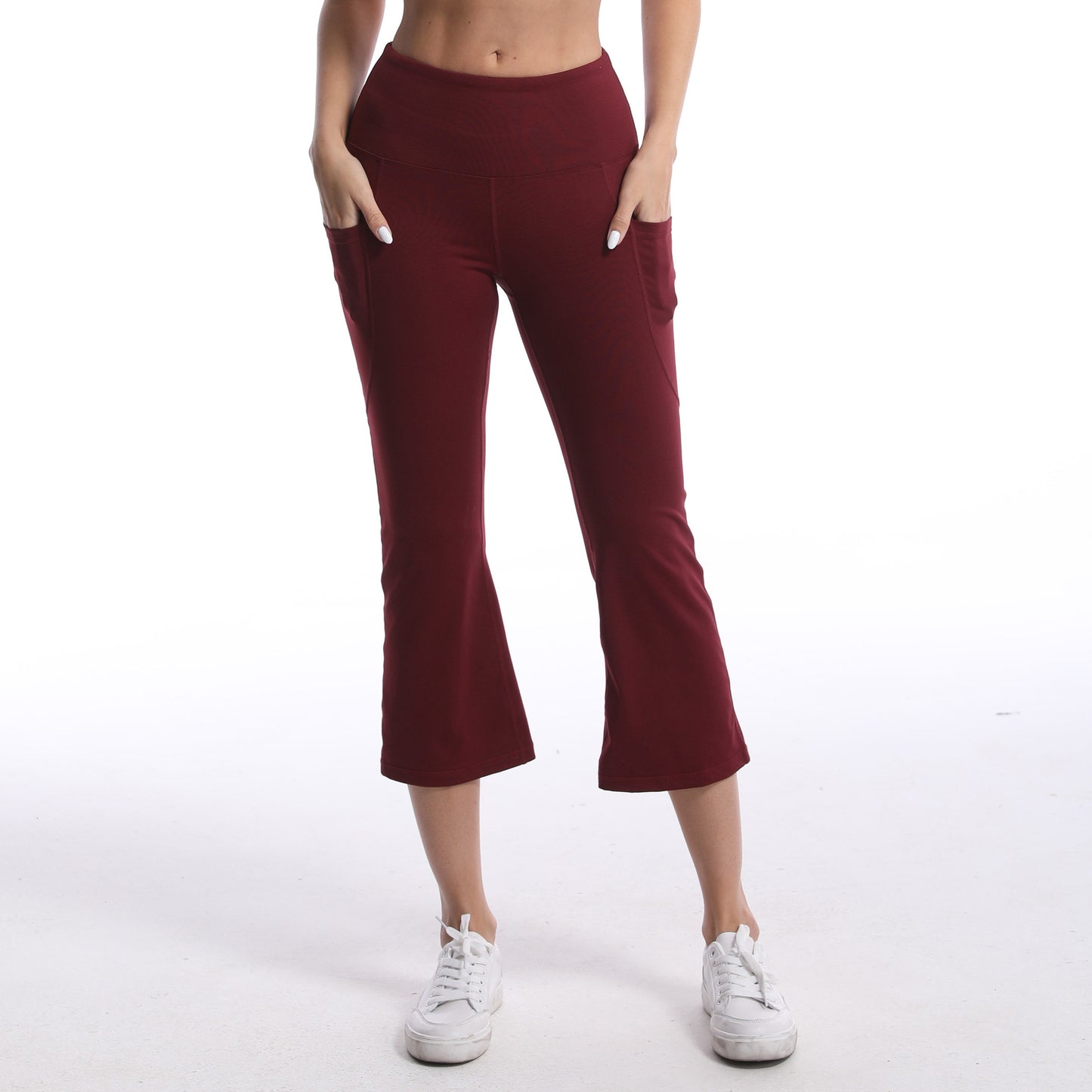 High Waist Stretch Capri Leggings with Side Pockets
