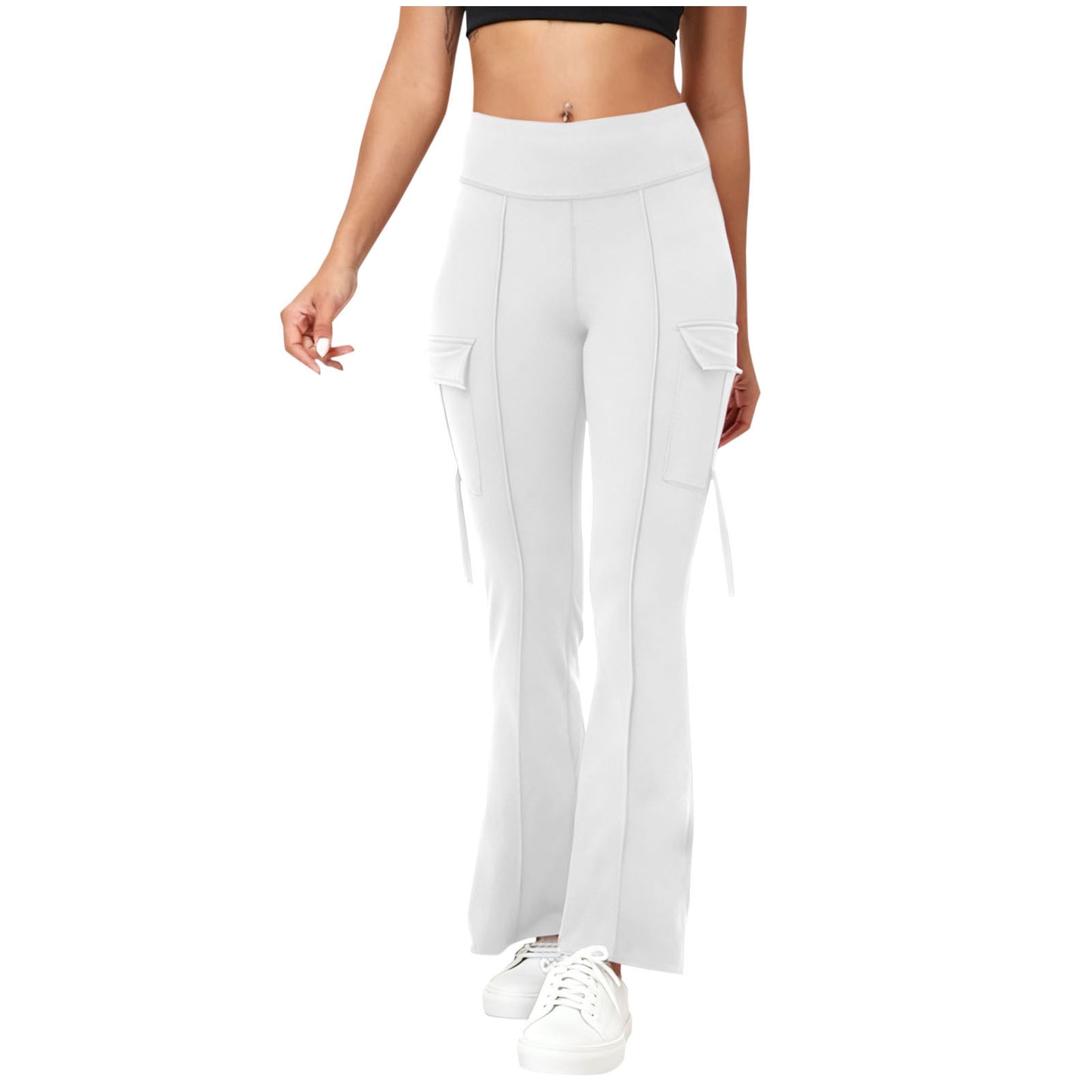 High-Waist Flare Cargo Leggings with Utility Pockets
