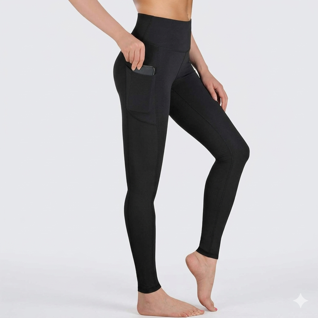 Women’s High-Waisted Athletic Leggings with Side Tech Pocket