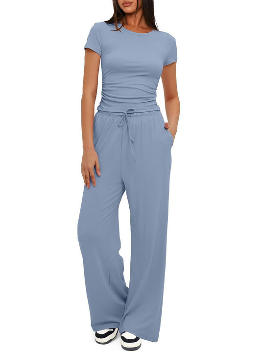 Women’s Casual 2 Piece Lounge Set (T-Shirt &amp; Wide Leg Pants)