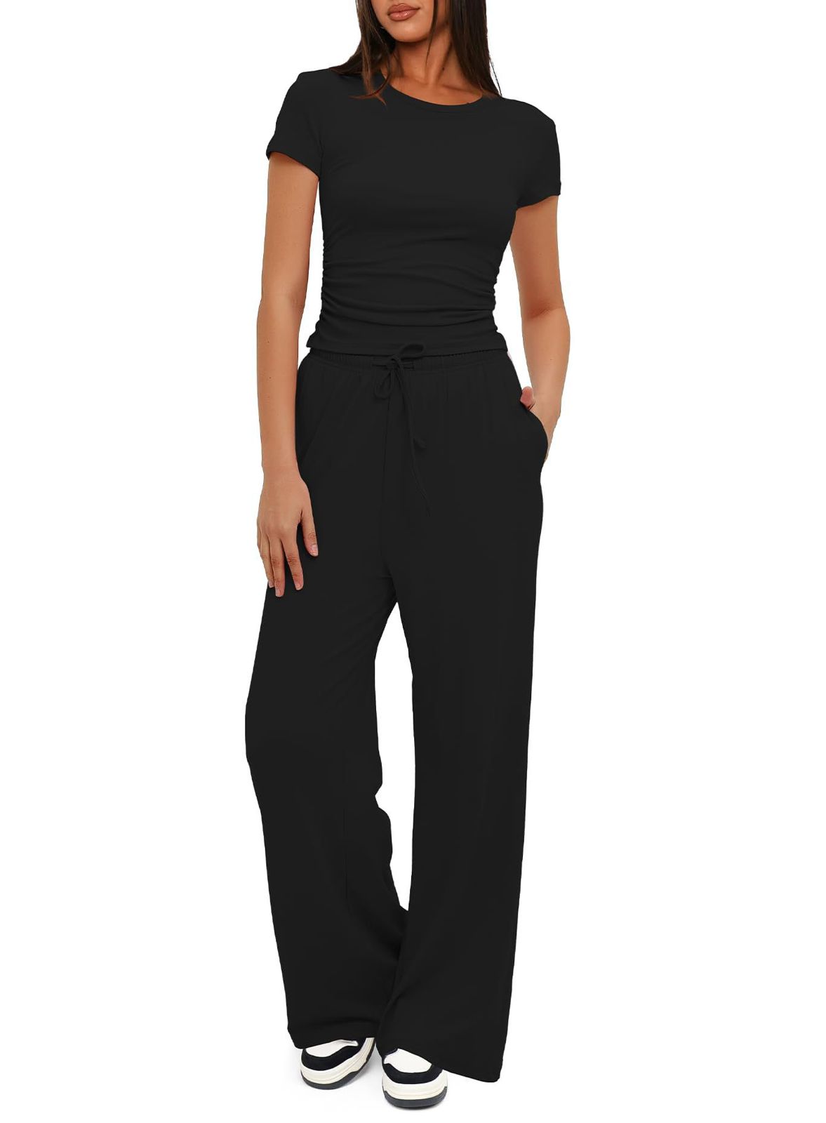 Women’s Casual 2 Piece Lounge Set (T-Shirt &amp; Wide Leg Pants)